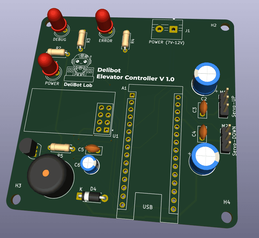 Delibot Elevator Controller PCB 렌더